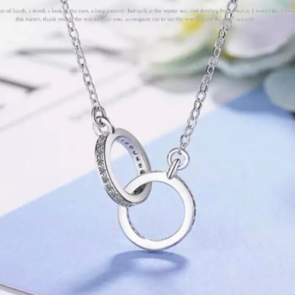 NEW 💎 925 Silver interlocking Rings cz necklace - Picture 3 of 4
